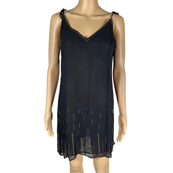 New Gypsy 05 Women's V-Neck Spaghetti Strap Shift Tunic Mini Black Dress Size L​ - Picture 1 of 10